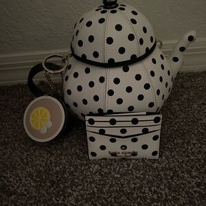 Kate Spade Black and White Polka Dot Teapot Bag with Card Holder